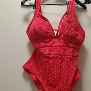 Time and Tru Hot Pink Textured One-Piece Swimsuit